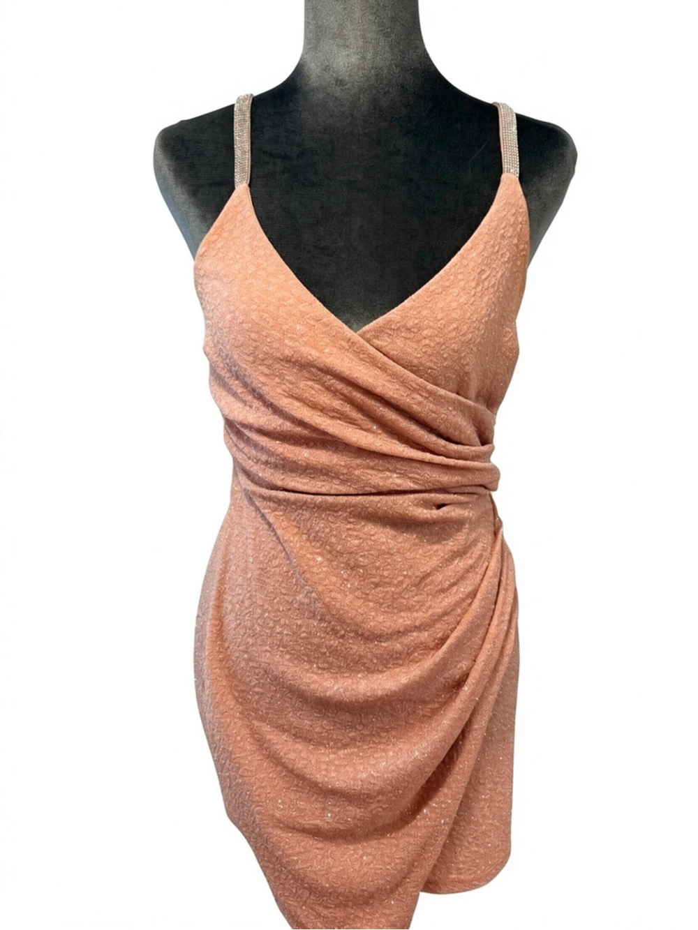 Windsor Peach Pink Ruched Wrap Rhinestone Strap Dress M Hoco Homecoming